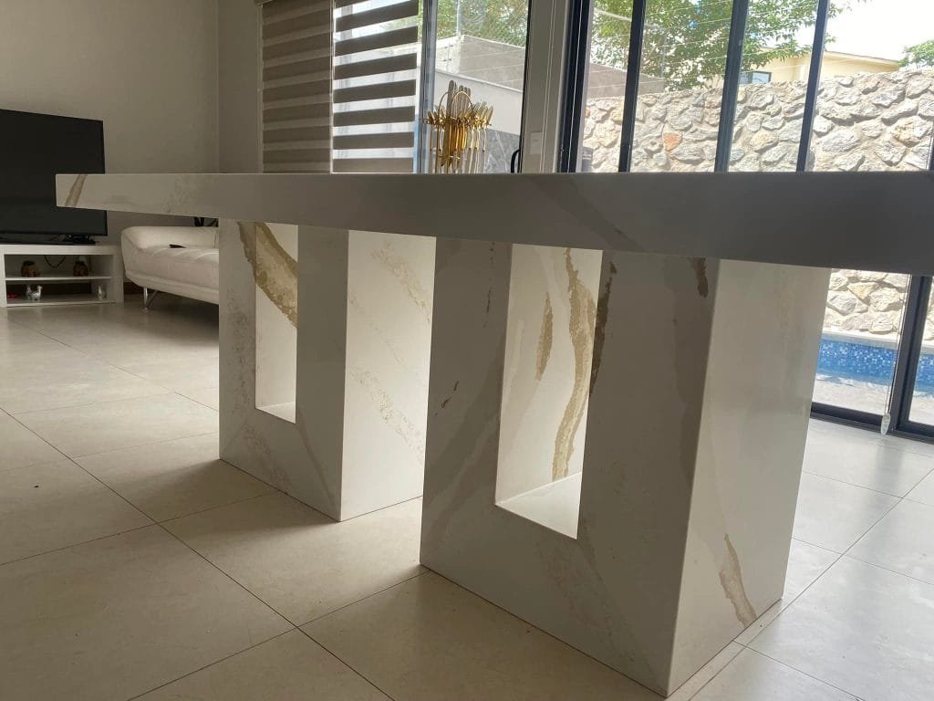 Mable look quartz calacatta dinner table1