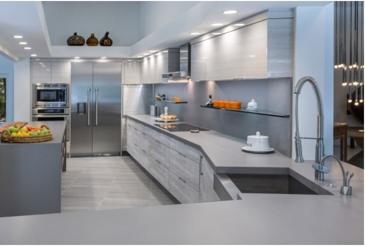 quartz stone slab pure light grey effect