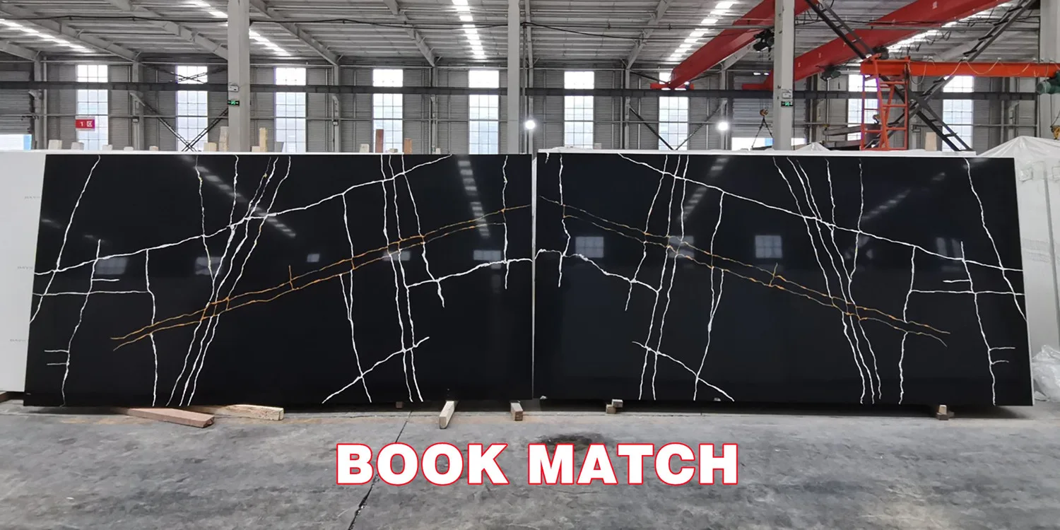 Quartz Stone Calacatta black BookMacth
