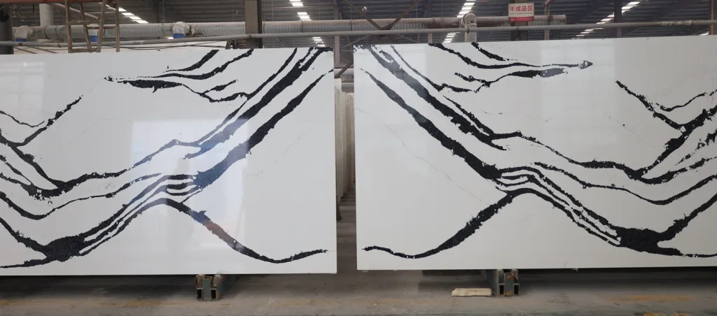 Quartz Stone Calacatta black veins BookMacth 1