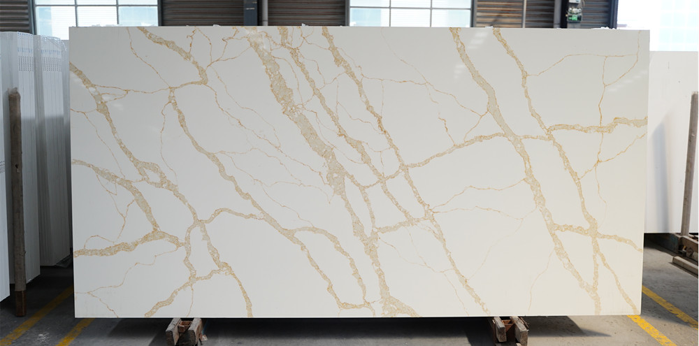 quartz stone slab calacatta countertop gold