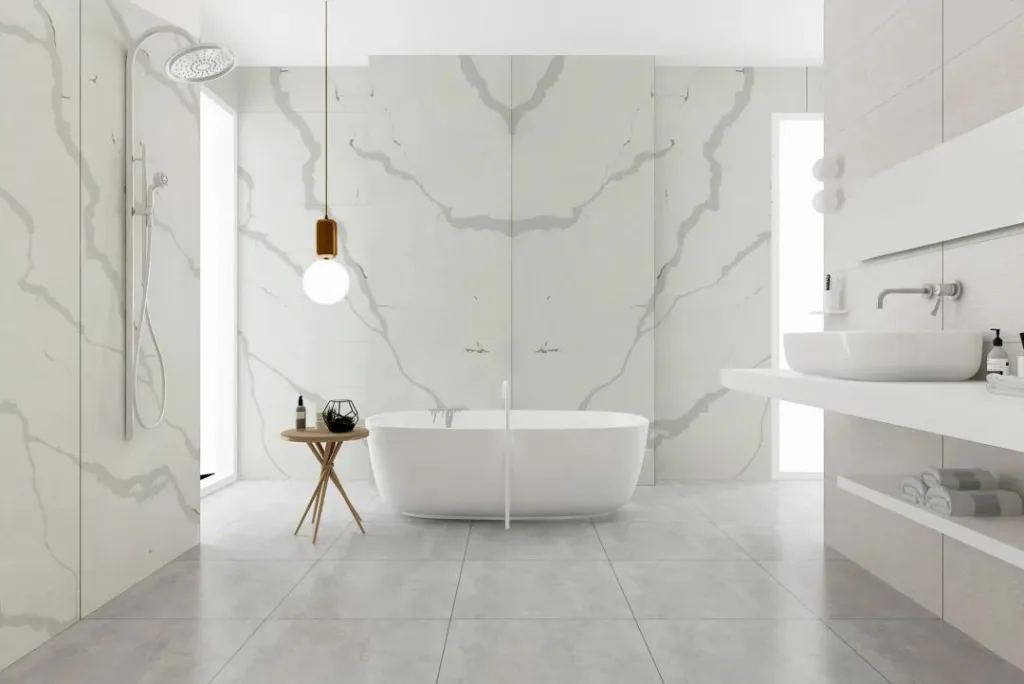 Quartz Calacatta Bathroom Wall - Horizon Quartz