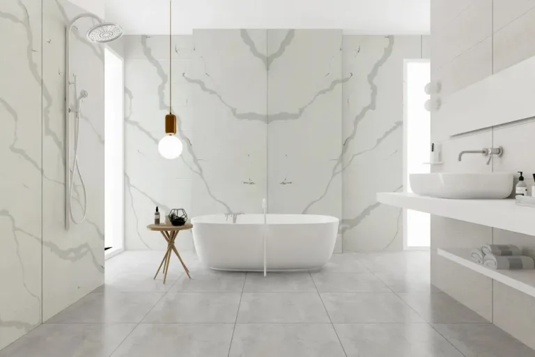 Quartz Calacatta Bathroom Wall - Horizon Quartz