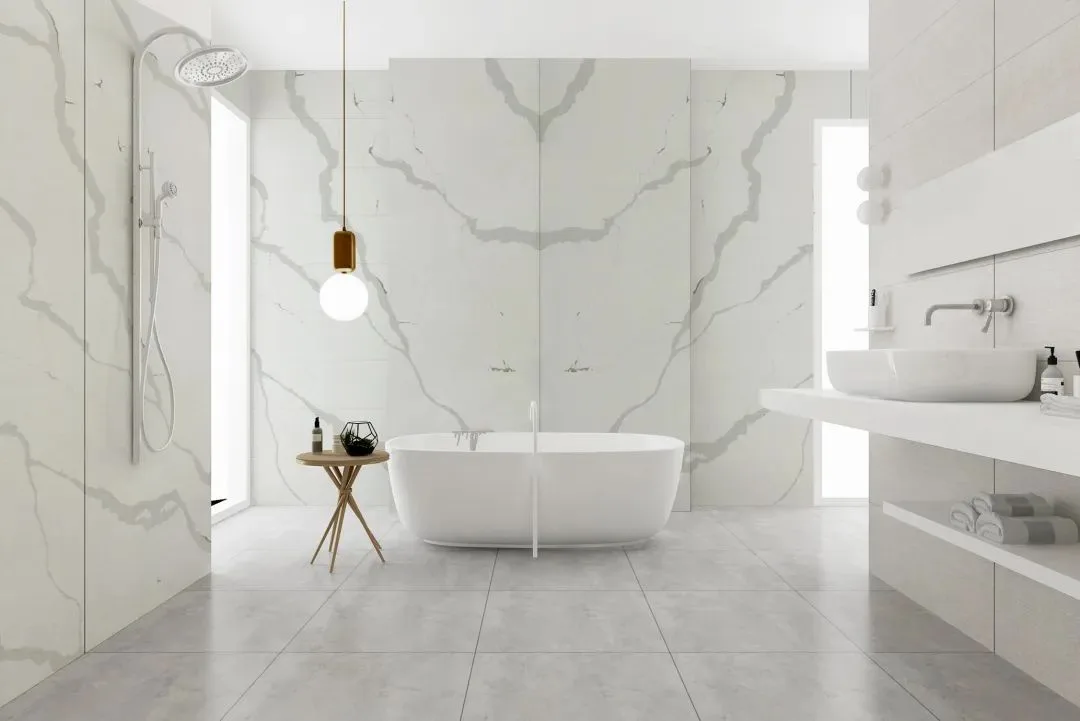 Quartz Calacatta Bathroom Wall - Horizon Quartz