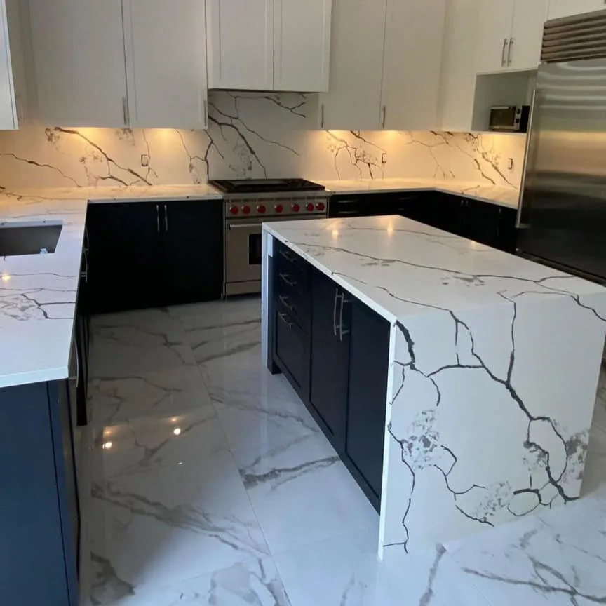 quartz calacatta 1009 made countertop and island