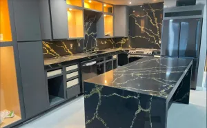 Quartz Stone Calacatta 6719 Black Gold Kitchen Countertop